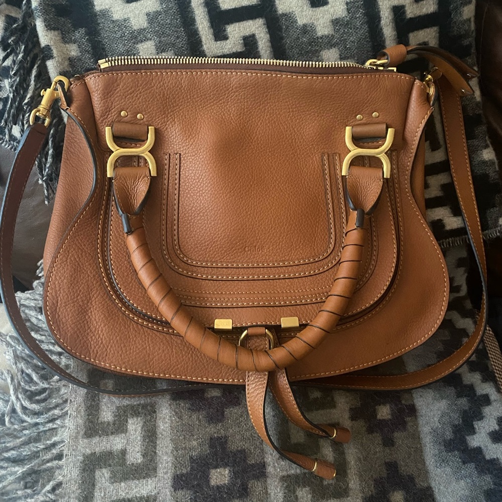NWT Chloé Marcie Medium Leather Satchel in Tan